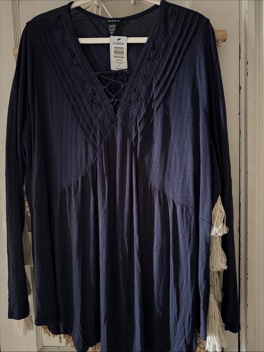 torrid Navy Lace-Up V-Neck Lace Up Long Sleeve Top